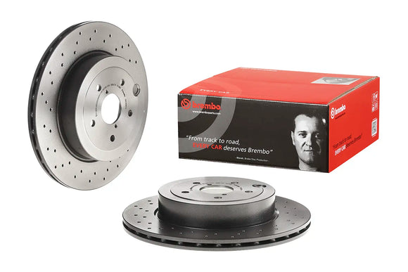 Side shot view of rear Brembo rotors 09.C829.11.