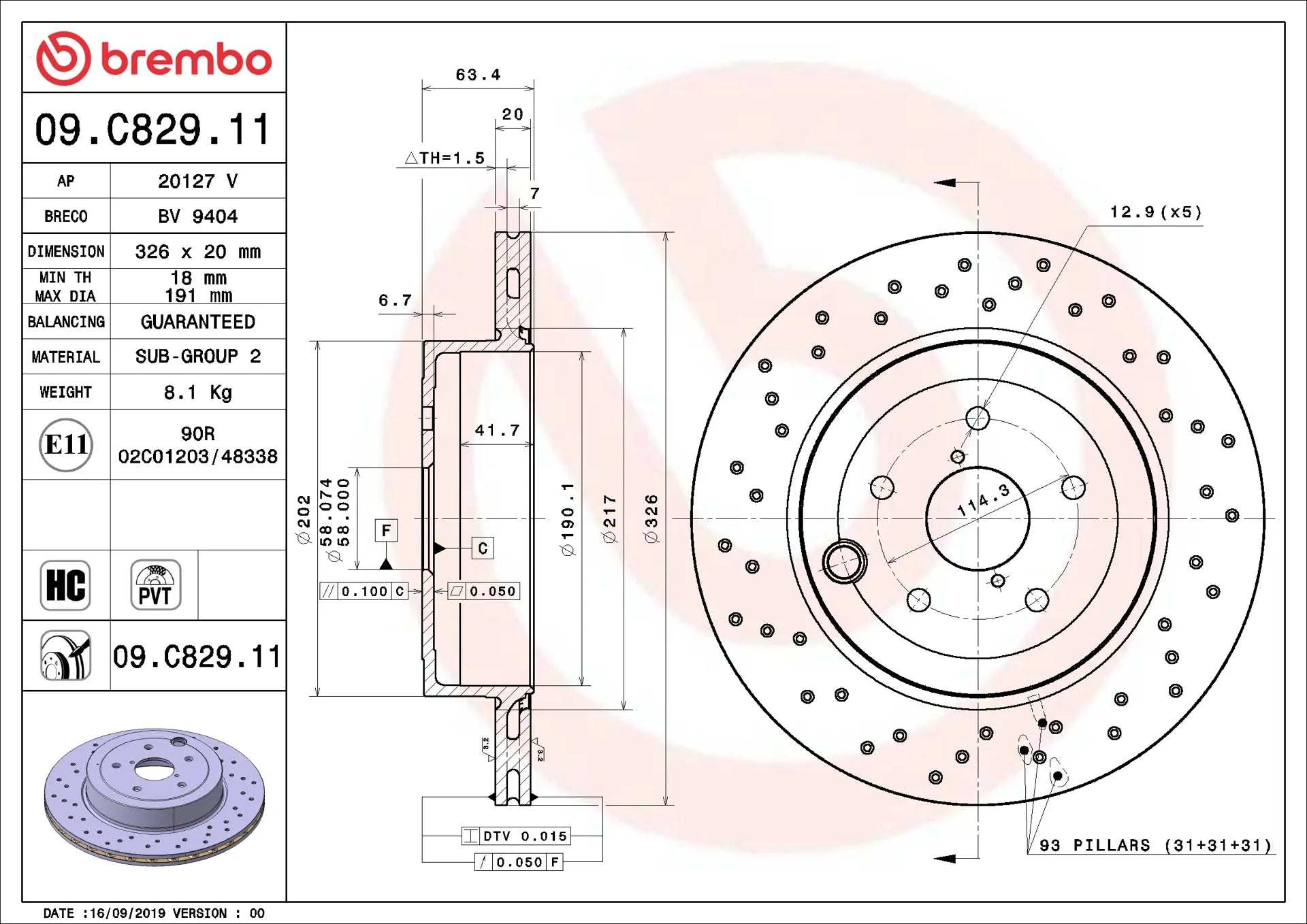 Brembo Ventilated Brake Disc Rotor | Rear | 2018-2021 Subaru STi