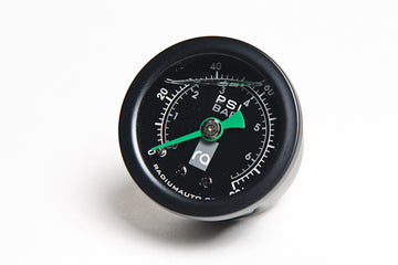 Stock photo of a Radium Fuel Pressure Gauge, 0-100 PSI.