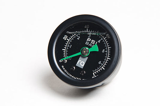 Stock photo of a Radium Fuel Pressure Gauge, 0-100 PSI.