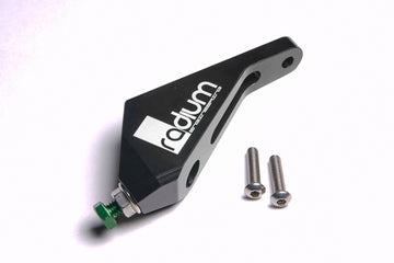 Stock photo of a black Radium Master Cylinder Brace, FRS/BRZ/86 with green accents.