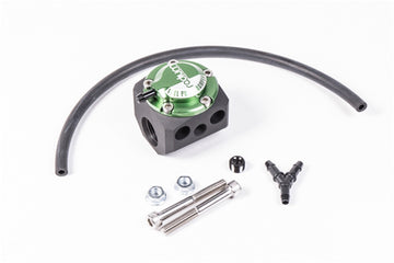 Stock photo of a Radium FPD-R, Inline Fuel Pulse Damper with 6AN Fittings
