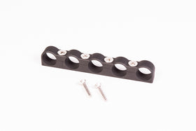 Stock photo of a black, 5-way Radium Hose Separator Clamp.