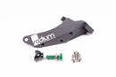 Stock photo of a black Radium Master Cylinder Brace, 2015+ Subaru Wrx and STi with green, metal hardware. 
