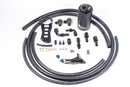 Stock photo of a black Radium 15+ WRX AOS-R Kit- with Master Cylinder Brace, including black hose tubing and fittings with green accents.