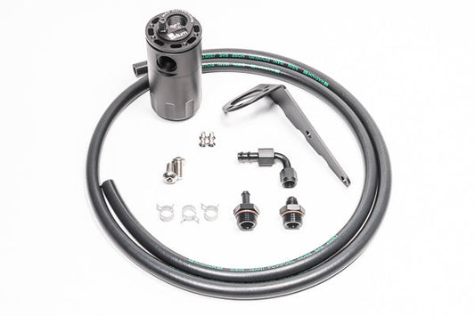 Stock photo of a black Radium GM LS Engine Catch Can Kit.