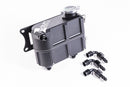 Stock photo of a black, metal, Universal Radium Coolant Expansion Tank with fittings.