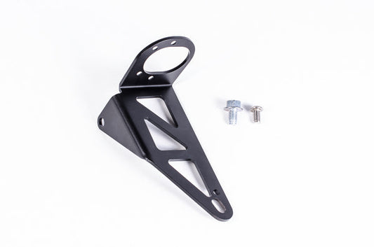 Stock photo of a black, metal Radium Alternate Mount For Evo X Crankcase Catch Can Kit