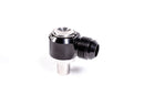 Stock photo of a black, metal Radium 2JZ Exhaust 10AN Male Press Fit PCV Fitting
