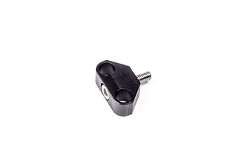 Stock photo of a black, metal, 2-way Radium Hose Separator Clamp.
