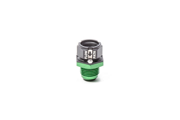 Stock photo of a black, metal, universal Radium check valve with green accents.