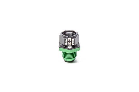Stock photo of a black, metal, universal Radium check valve with green accents.