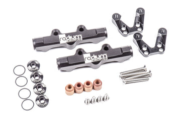 Stock photo of black, metal Radium Fuel Rails for Top Feed Conversion on Subaru EJ V3-6