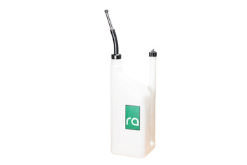 Stock photo of a 6 gallon Radium Quick Fill Dump Can with black filler neck. 