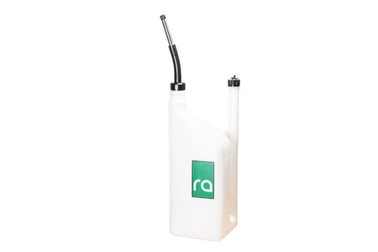 Stock photo of a 6 gallon Radium Quick Fill Dump Can with black filler neck. 