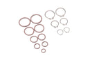 Copper washers on a white background. 