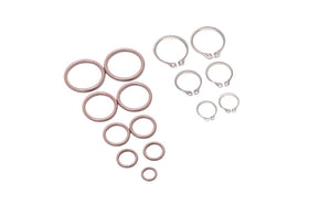 Copper washers on a white background. 