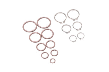 Copper washers on a white background. 
