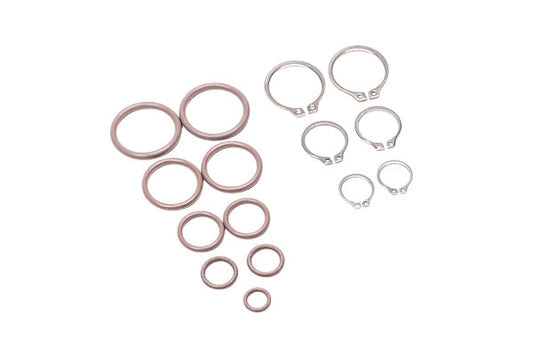 Copper washers on a white background. 