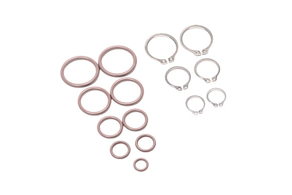 Copper washers on a white background. 