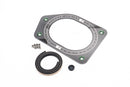 Stock photo of a black, metal Radium Mazda FD RX7 Fuel Pump Access Cover with green accents.