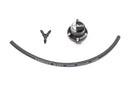 Stock photo of a black, metal Radium FPD-XR, Fuel Pulsation Damper Extra Range 8AN ORB