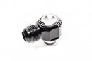 Stock photo of a black, metal Radium RB25DET Intake and Exhaust 10AN Male Press Fit PCV Fitting.