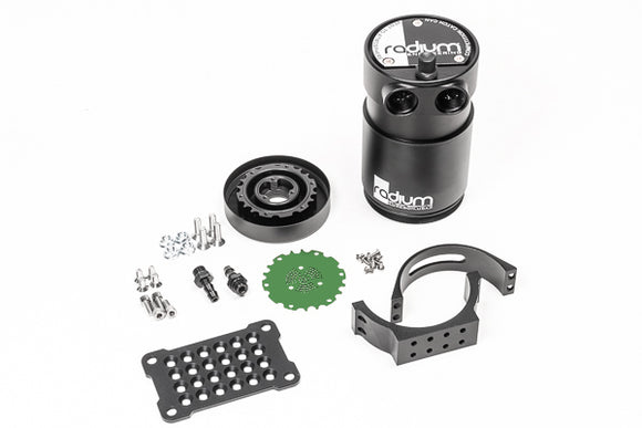 Stock photo of a black, metal Radium AOS-R kit with green accents.