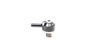 Stock photo of a black, metal Radium 4AN ORB Swivel Banjo to 6.5mm Barb fitting.
