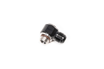 Stock photo of a black, metal Radium 8AN ORB Swivel Banjo to 10AN Male fitting.