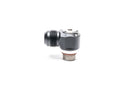 Stock photo of a black, metal Radium 10AN ORB Banjo Swivel to 12AN Male fitting.