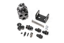 Stock photo of a black, metal Radium Multiport Regulator kit. 