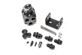 Stock photo of a black, metal Radium Multiport Regulator kit. 