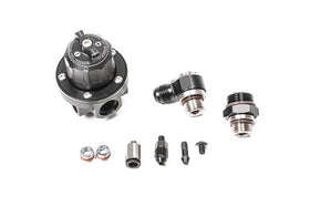 Stock photo of a black, metal Radium Direct Mount Regulator kit, 8AN ORB.