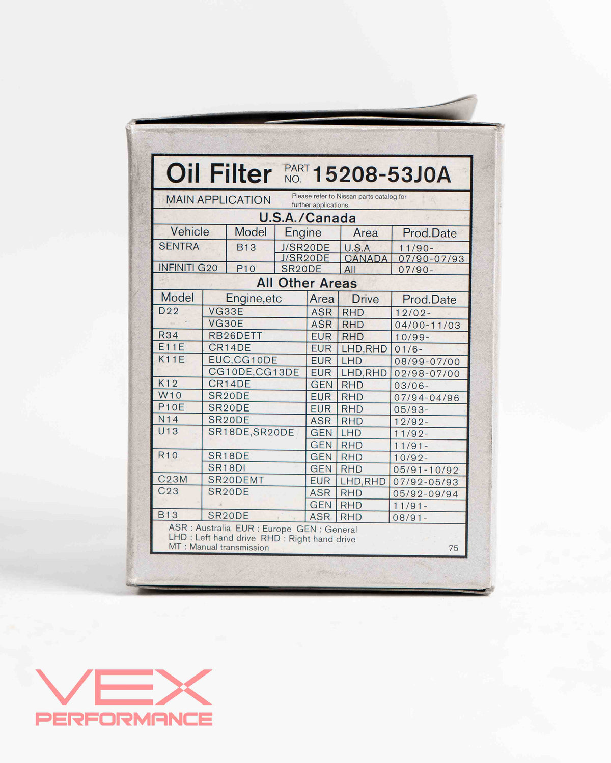 Nissan Oil Filter VG30 RB26 SR20 - 15208-53J0A