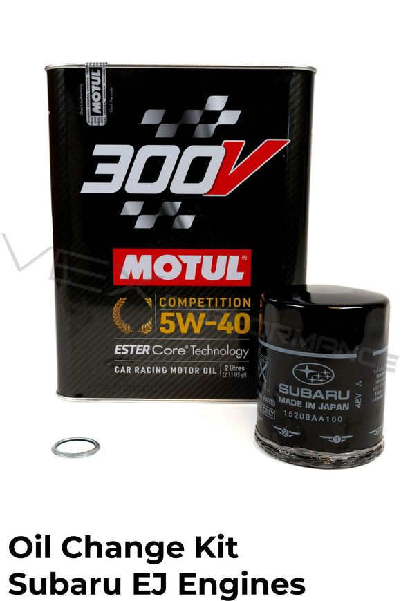 Oil change package for Subaru EJ engines using Motul 300V 5W40 engine oil. 
