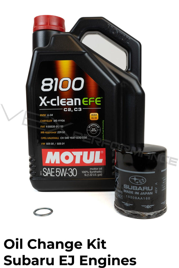 Oil change package for Subaru EJ engines using Motul 8100 X-clean EFE 5W30 engine oil. 