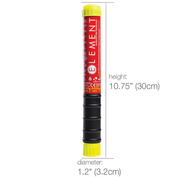 Element E50 extinguisher measurements; Height: 10.75 inches; Diameter: 1.2 inches.