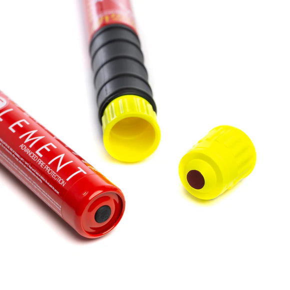 Close-up shot of the striking and flare point on Element E50 and E100 extinguishers. 