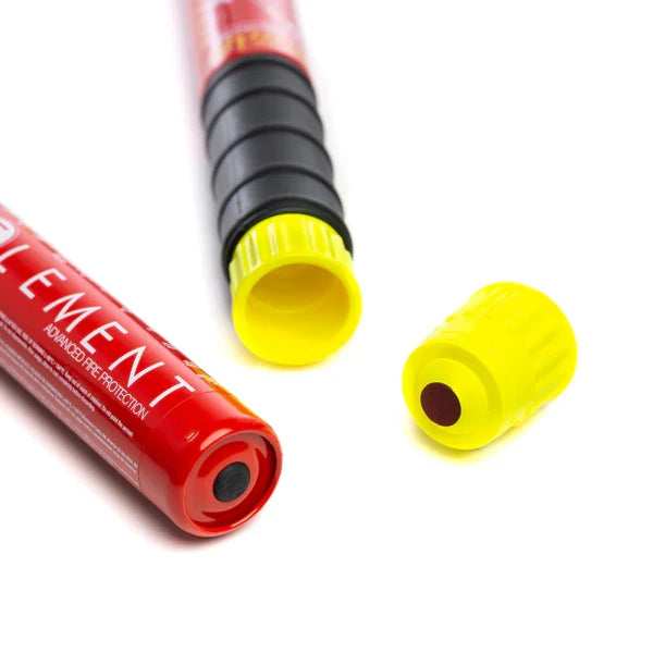 Close-up shot of the striking and flare point on Element E50 and E100 extinguishers. 