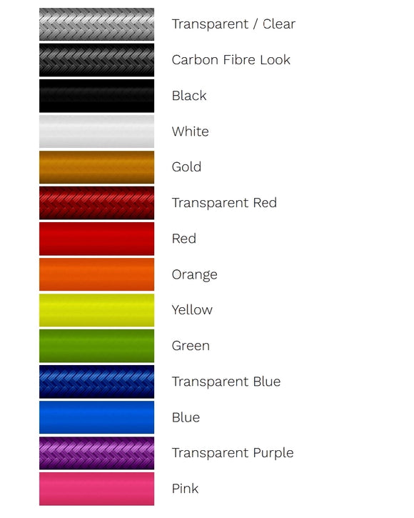 Color options for HEL Performance brake lines.