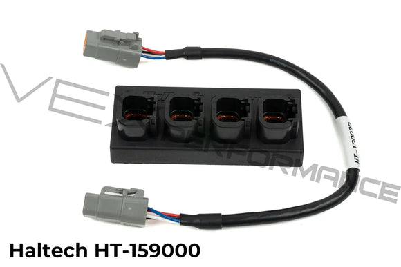 Haltech black CAN Hub 4 Port DTM with connection cable.