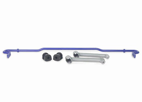 A flat shot of the SuperPro sway bar and kit components. 