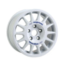 White Speedline Corse 2118 wheel and blue branding for rally applications. 