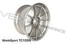 Angled shot of WedsSport TC105N light-weight wheels 18 inch by 9.5 inch for 5x114.3 millimeter  applications, titanium color. 