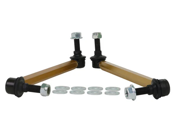 Side shot view of Whiteline front adjustable sway bar links for Toyota GR Corollas. 