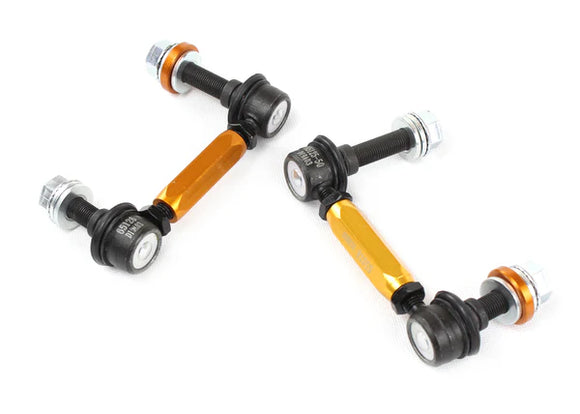 Angled stock photo of Whiteline heavy-duty sway bar links for Toyota GR Corolla.
