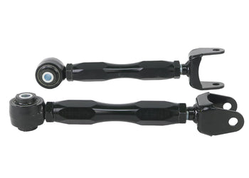 Pair of Whiteline black, metal adjustable, rear lower toe arms for Toyota GR Corollas. 