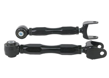 Pair of Whiteline black, metal adjustable, rear lower toe arms for Toyota GR Corollas. 