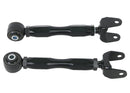 An angled shot of Whiteline black, metal adjustable, rear lower toe arms for Toyota GR Corollas. 